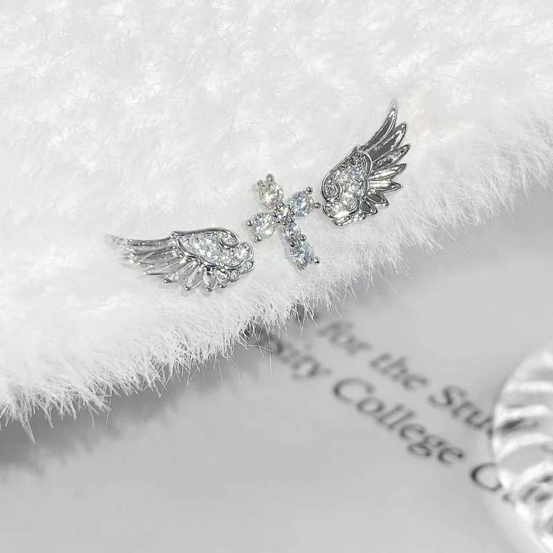 3Pcs Set Shiny Angel Wings Ear Studs Women Vintage Couple Creative Luxury Crystal Geometric Personality Cross Earrings Jewelry 4