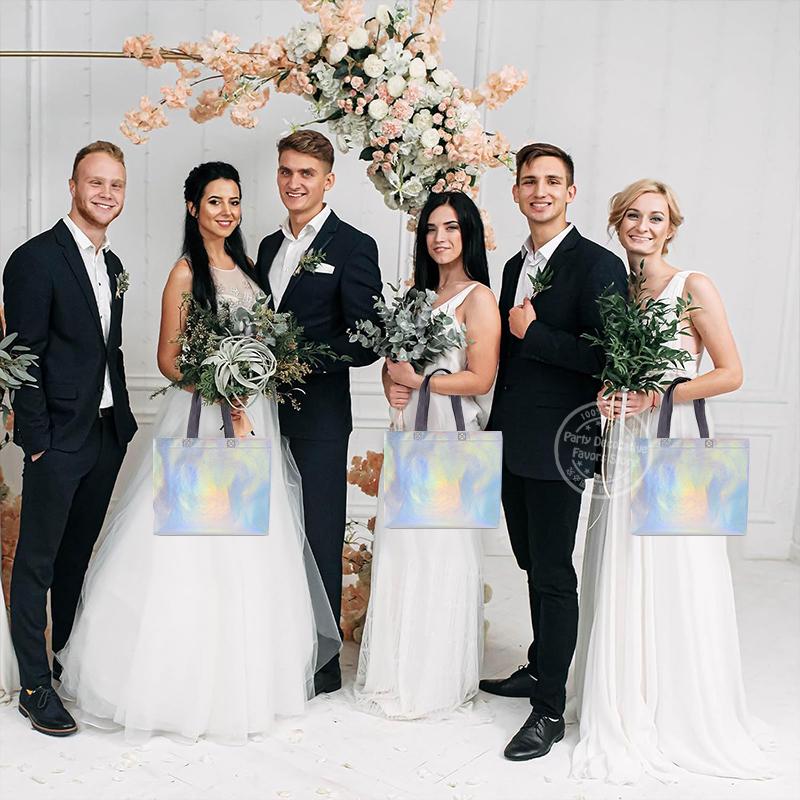 10Pcs Laser Silver Gift Bag with Handles Christmas Gift Packaging Birthday Wedding Favors for Guest Bachelorette Party Supplies