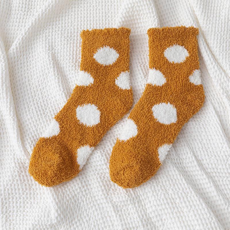 Socks Women Cute Solid Soft Fluffy Dot Socks White Black Coral Velvet Winter Warm Home Indoor Floor Terry Towel Fuzzy Sock Sox
