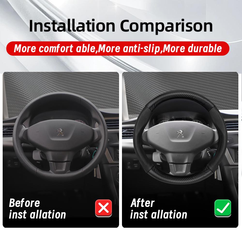 zkfan8 Suitable for Peugeot Breathable Leather Matte Carbon Fiber Texture Steering Wheel Cover Suitable for 206 208 3008 308 207 