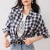 Женский винтажный клетчатый повседневный свободный топ с длинными рукавами