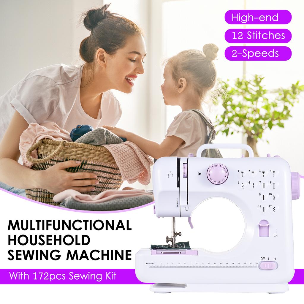 Высококачественная многофункциональная бытовая швейная машина, регулируемая 2-скоростная педаль со светодиодной подсветкой, 12 стежков