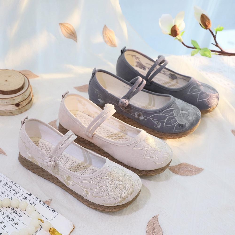 Винтажные китайские туфли из ткани ручной работы с вышивкой - Женские балетки для ханьфу, антикварные дышащие нескользящие туфли для ходьбы
