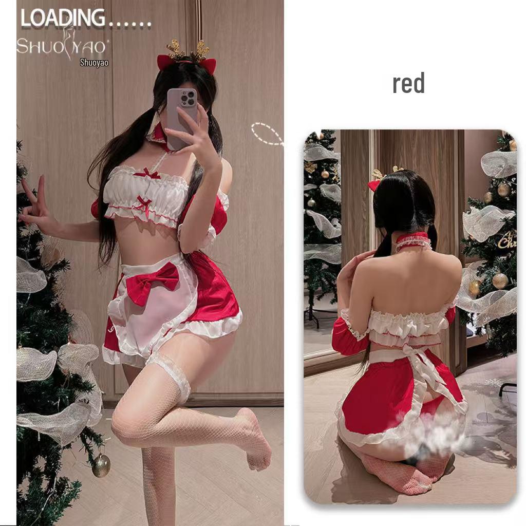 Shuo Yao Sexy Red Christmas Maid Lingerie Set - Women's Temptation Sleepwear 016