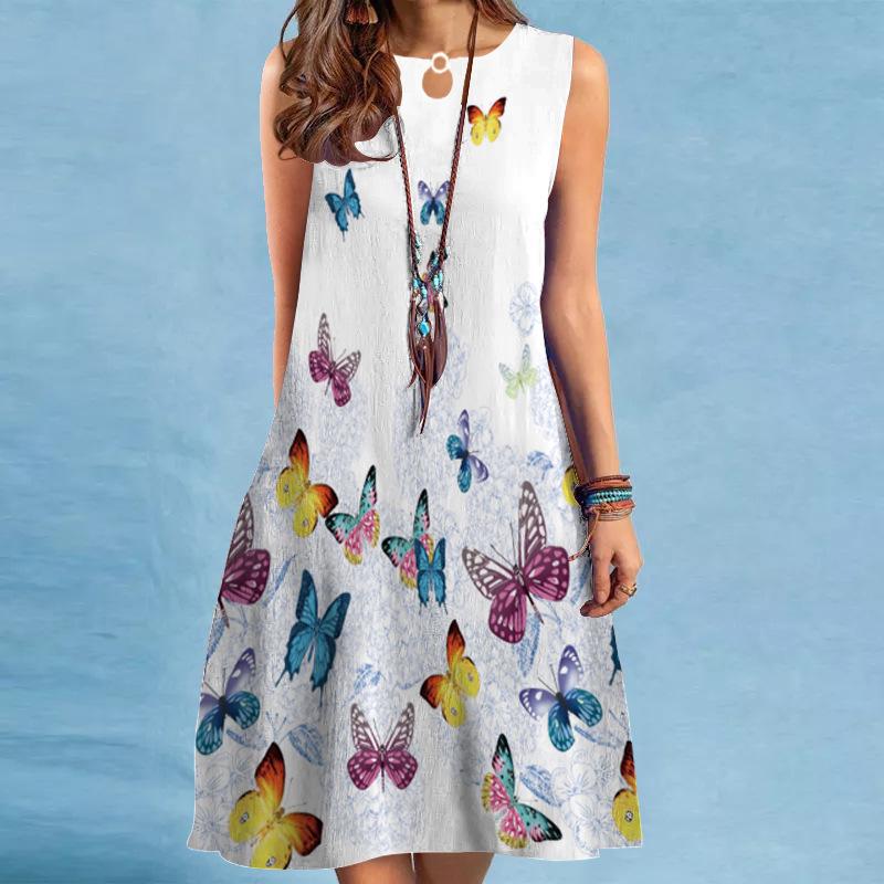2023 Women's European and American Sleeveless Printed Long Dress