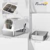 Enclosed Cat Litter Box with 2 Entrances, Deodorizer and Scoop, 60.4 x 40.4 x 41.8 cm, White and Grey