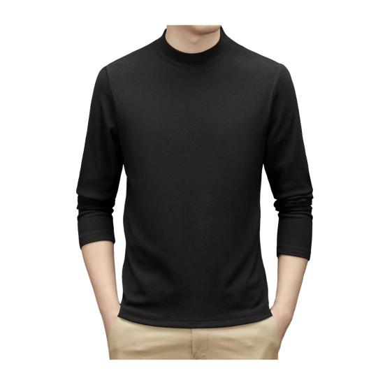 Весна Осень Мужской Топ Защита Шеи Полувысокий Воротник Двусторонний Немецкий Бархат Приталенный Эластичный Длинные Рукава Пуловер Базовый Свитшот