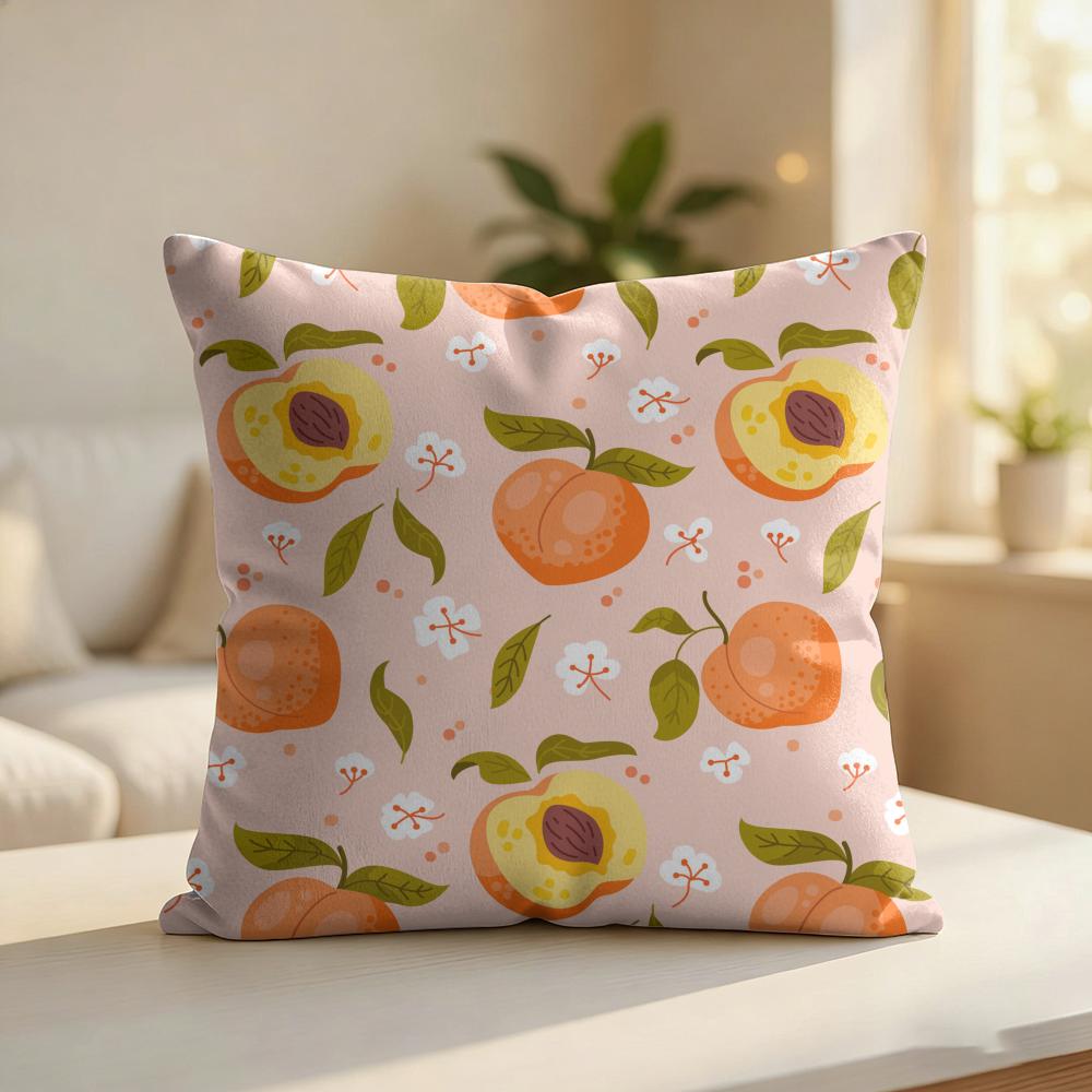 Soft Peach Pattern Cushion Cover Silky Short Plush Invisible Zipper Dustproof Sofa Pillow Case For Home Decor