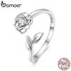BAMOER стерлингового серебра 925 пробы изысканное полое прозрачное кольцо с цирконом и камелией для женщин ювелирные украшения