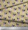 Soimoi Japan Crepe Satin Fabric Bow & Boston Terrier Dog Print Fabric by the Metre 42 Inch