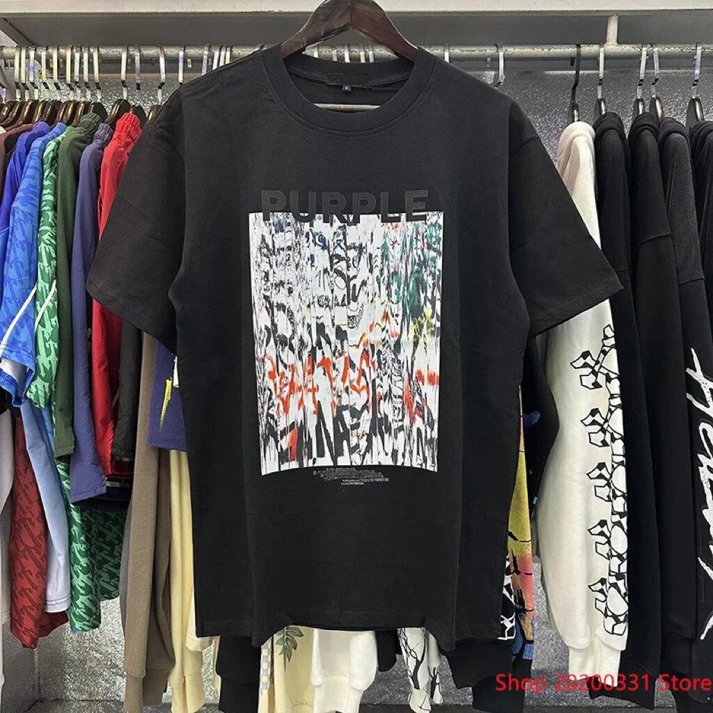 Хлопковая футболка для унисекса, люксовый бренд, с коротким рукавом, новые фиолетовые топы с принтом, модная трендовая футболка с круглым вырезом, одежда в стиле Харадзюку, уличная одежда
