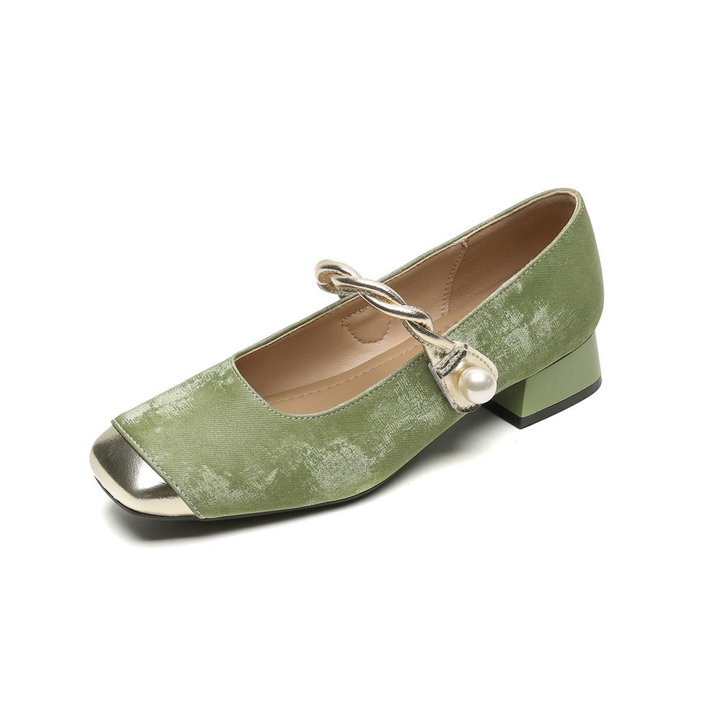 Weiwei Girl 9258-6 Square Head French Mary Jane Shoes Spring and Autumn New Chinese Style Thick Heel Shallow Mouth Single Shoes Women