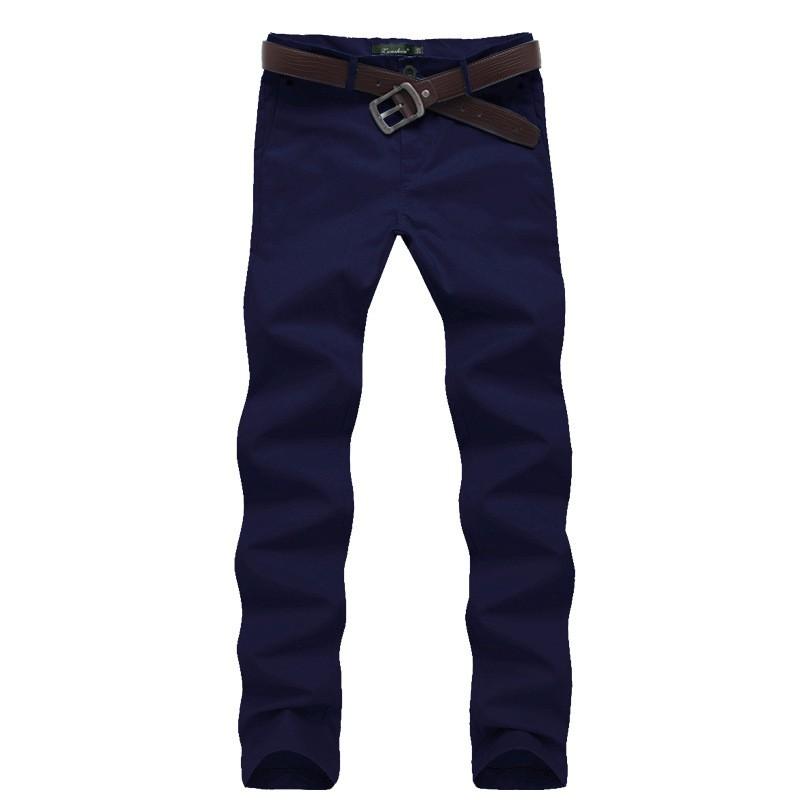 Mens Slim Fit Straight Leg Casual Pants Solid Color Daily Wear Trousers Youth