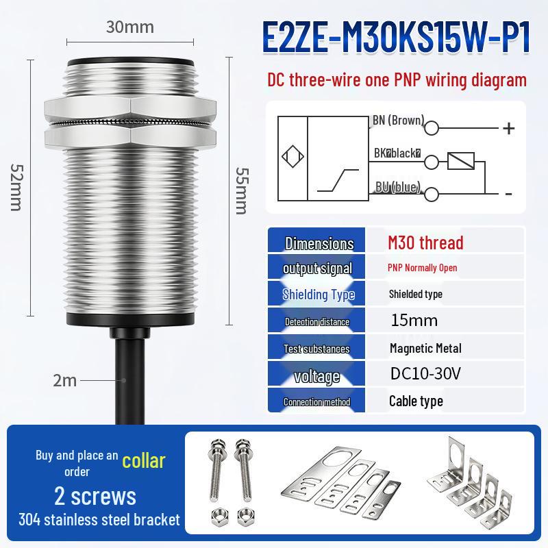 Индуктивный датчик приближения Zhi Can E2ZE: Металлическая резьба, M8-M30, Трехпроводная, NPN, Нормально разомкнутый/замкнутый
