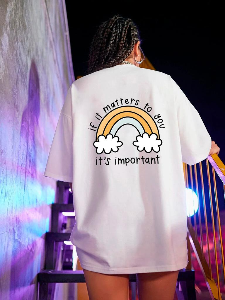 Летняя радужная футболка с героями мультфильмов, женская футболка унисекс, если для вас это важно, футболка с буквенным принтом, большие хлопковые футболки