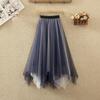 DX~~ New Irregular Skirt Women's New High Waist and Slim Double-color Gauze Skirt In Spring Long Gauze Skirt