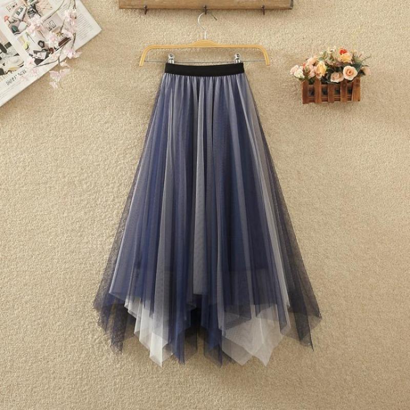 DX~~ New Irregular Skirt Women's New High Waist and Slim Double-color Gauze Skirt In Spring Long Gauze Skirt