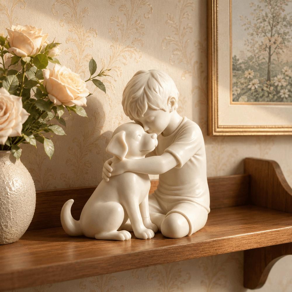 3D Printed Dog Figurine Cute Canine Statues Crafts Desktop Use Boy And Dog Statues Home Decoration
