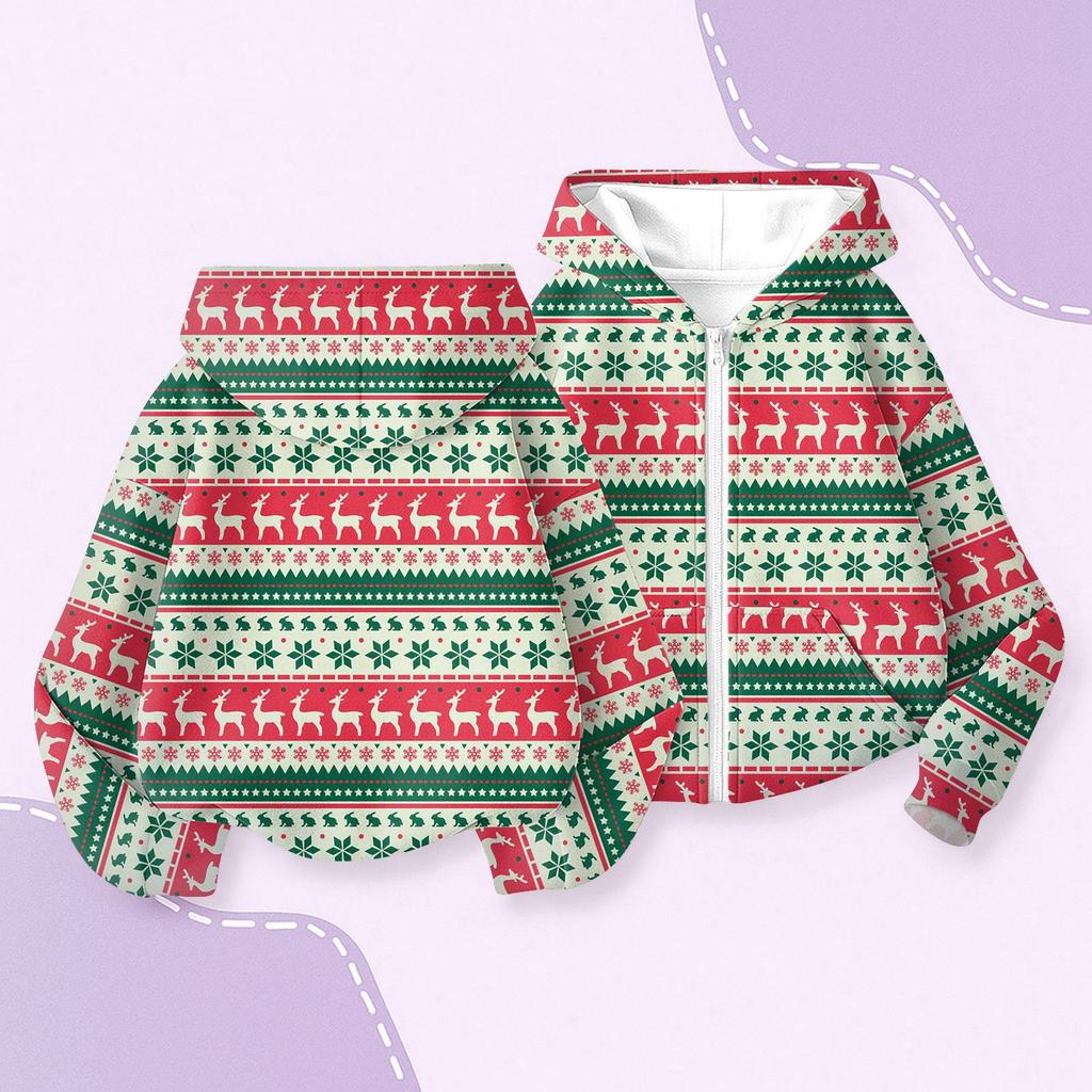 Детская мода Рождественская толстовка с капюшоном с длинными рукавами с принтом, куртка-худи для девочек