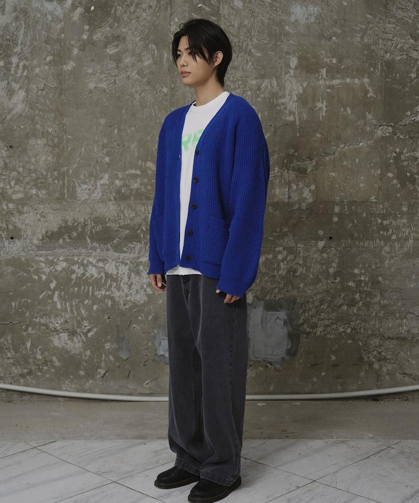 Erer [Un] Шерстяной вязаный кардиган-кардиган Синий