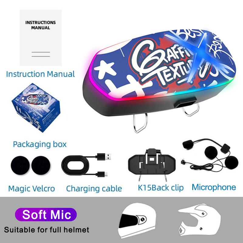 Мотошлем Bluetooth-динамик со светодиодной подсветкой, Водонепроницаемая IP65 рация, Опциональный мягкий/жесткий микрофон