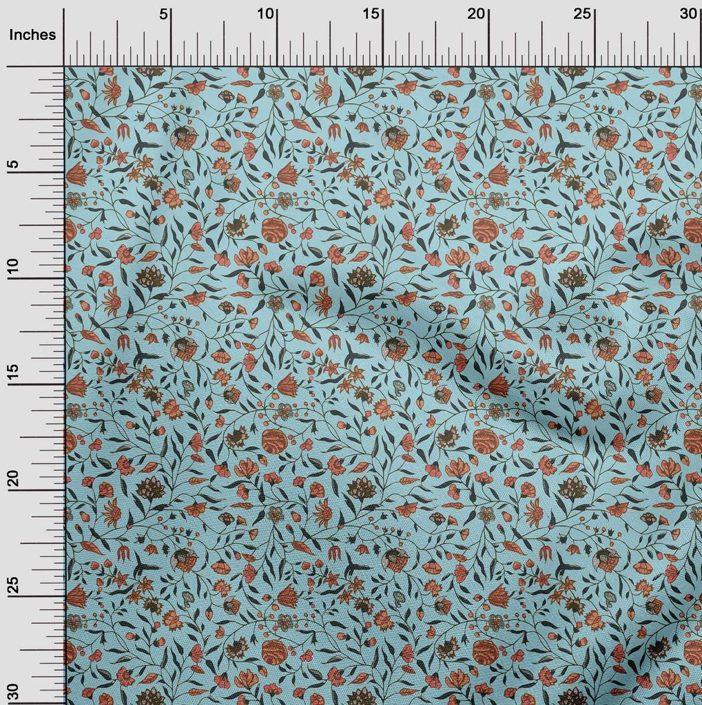 oneOone Cotton Flex Light Blue Fabric Asian Suzani  Diy Clothing Quilting Fabric Print Fabric By Yard 40 Inch
