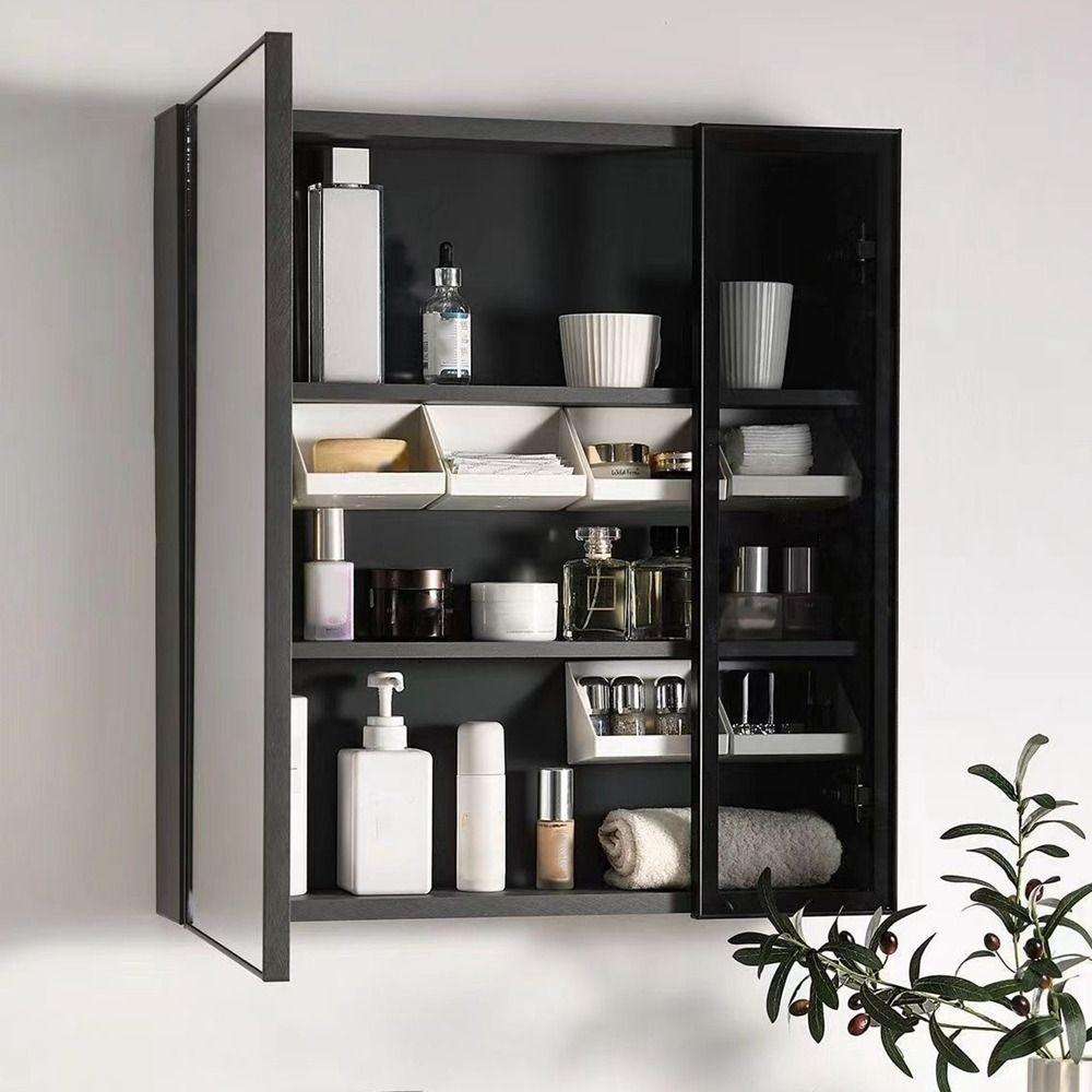 Plastic Mirror Cabinet Organizer Wall Mounted White/Transparent Oblique Opening Storage Box Perforated Free Self Adhesive