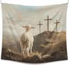 Christian Lamb Cross Religious Tapestry Wall Hanging Polyester Home Decor Pastoral Rustic Farm Sheep Artwork Christ Decoration