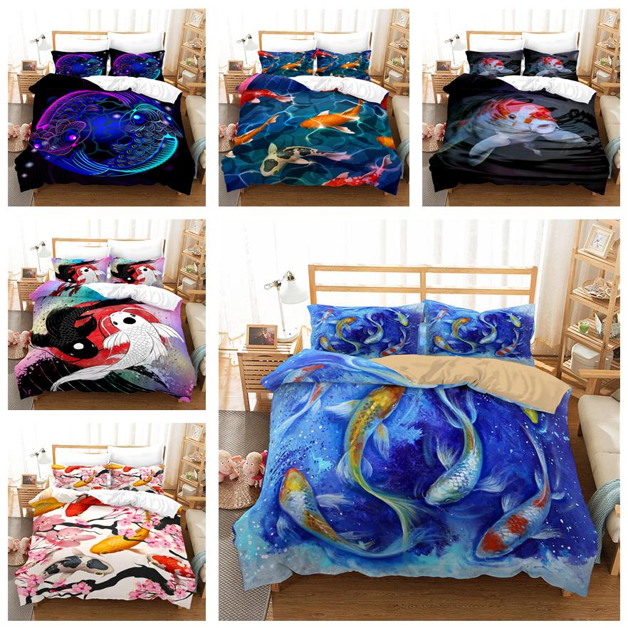 3D Ornamental Fish Bedding Set Animal Down Duvet Cover Pillowcase 2/3 Birthday Gift DE135 * 200 Boy Room Full Size Quick Drying Soft Home Textile