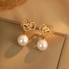 Sweet Light Luxury Zircon Flower Pearl Stud Earrings High Sense Fashion Temperament Silver Needle Earrings Niche Personality Earrings Women