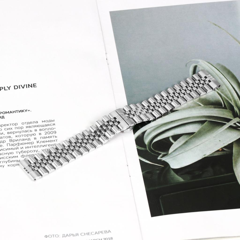 For Samsung Galaxy Watch 46mm Wrist Band 5-Bead Stainless Steel Butterfly Clasp Watch Strap