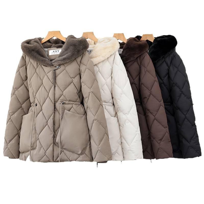 Womens Mid-Length Hooded Cotton Padded Coat Slim Fit Thick Warm Winter Jacket Office Casual Wear