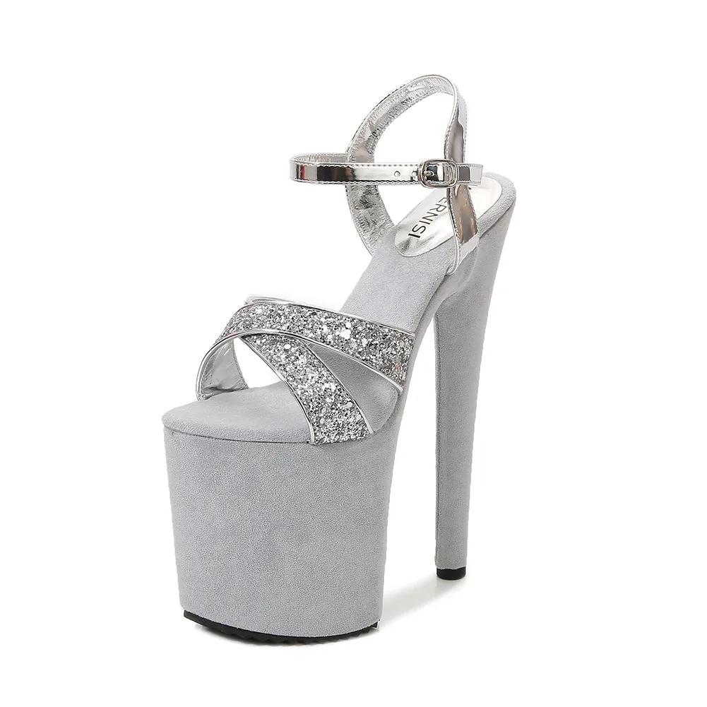 Мода Hentiangao Ночной клуб Туфли принцессы Танцы на пилоне Модель Подиум Водонепроницаемая Платформа Супер Высокий Каблук Большой Размер Туфли-Босоножки на Высоком Каблуке