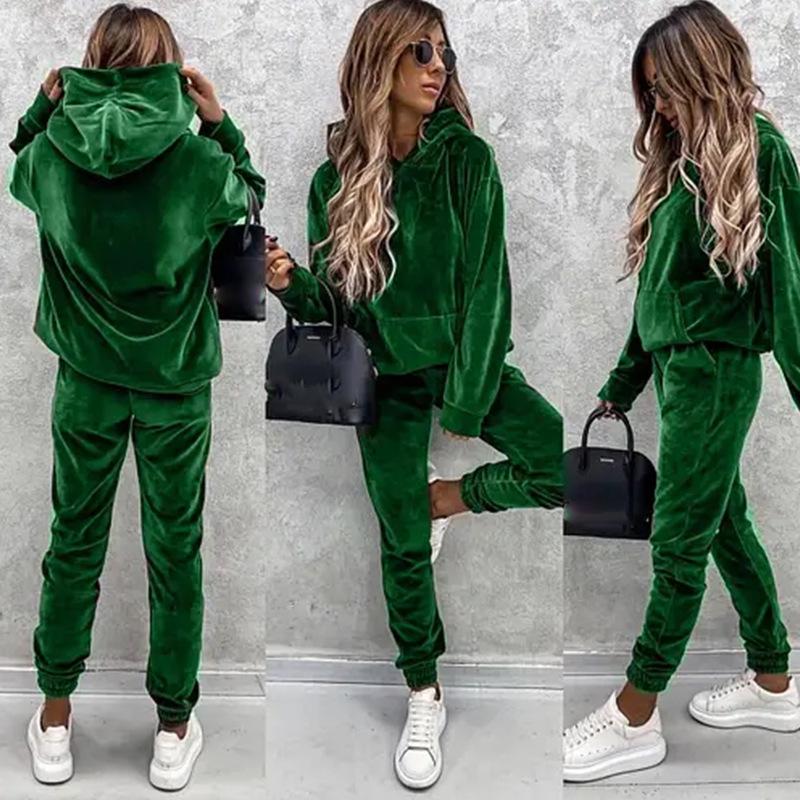 New Style Women's Casual Pullover Hoodie Sweatshirt and Jogger Pants 2 Piece Set Solid Fall Outfit