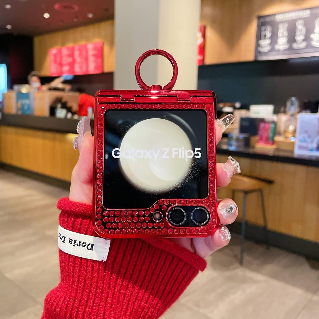 New Samsung Zflip6 Glitter Ring Holder Mobile Phone Case Suitable for Zflip5 Fashionable Women's Star Flash Diamond