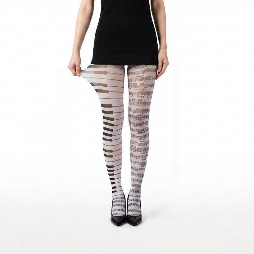 Elastic Piano Stockings Seamless Black White Pantyhose Funny Music Note Tights Cosplay