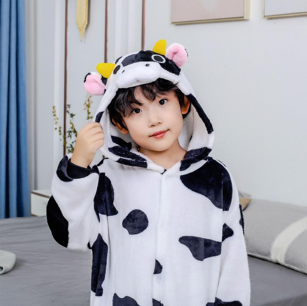 Black White Animal Cow Cosplay Pyjamas Kigurumi Onesie Pajamas Kids Boys Hooded Sleepwear Winter Shoes for Gifts Costume Clothes Girl Outfits