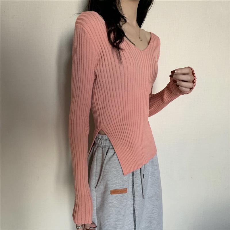 Women's V-Neck Slim-Fit Knit Sweater - Autumn 2022 Split Design