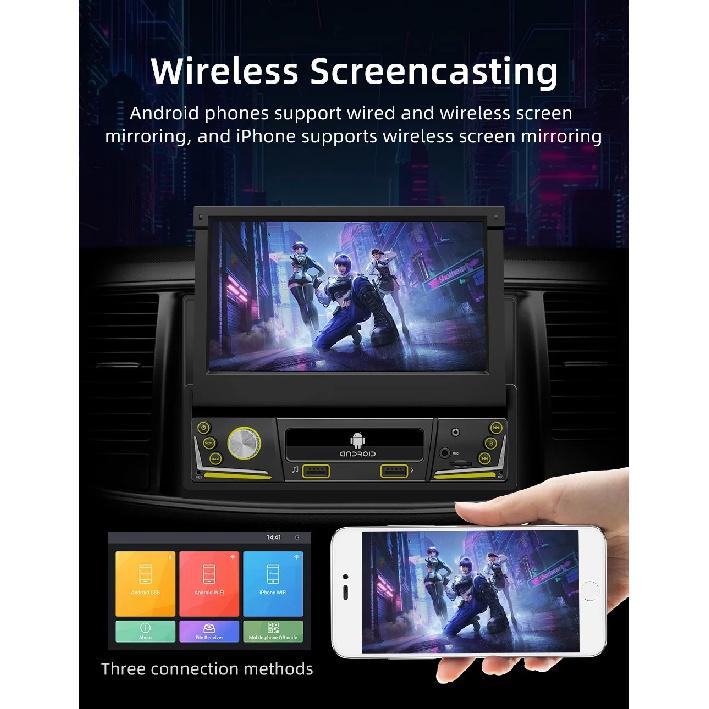 BQCC 1DIN Автомагнитола 1 DIN Android 13 Мультимедийный плеер Универсальный Аудио Видео Диапазон CarPlay Auto 7-дюймовый IPS Выдвижной Экран