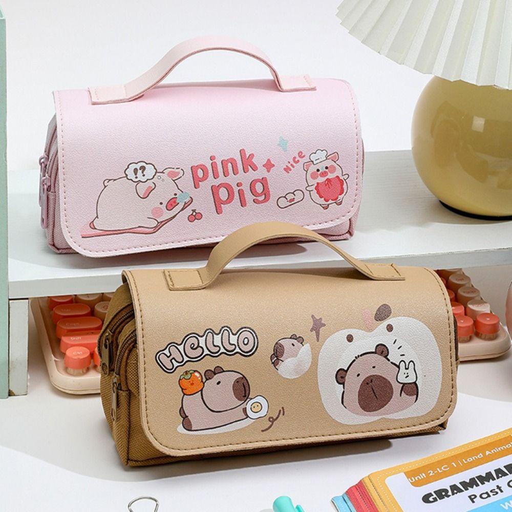 Многослойный пенал Капибара/Панда/Свинья/Кролик Канцелярская сумка Портативный пенал для ручек Студент