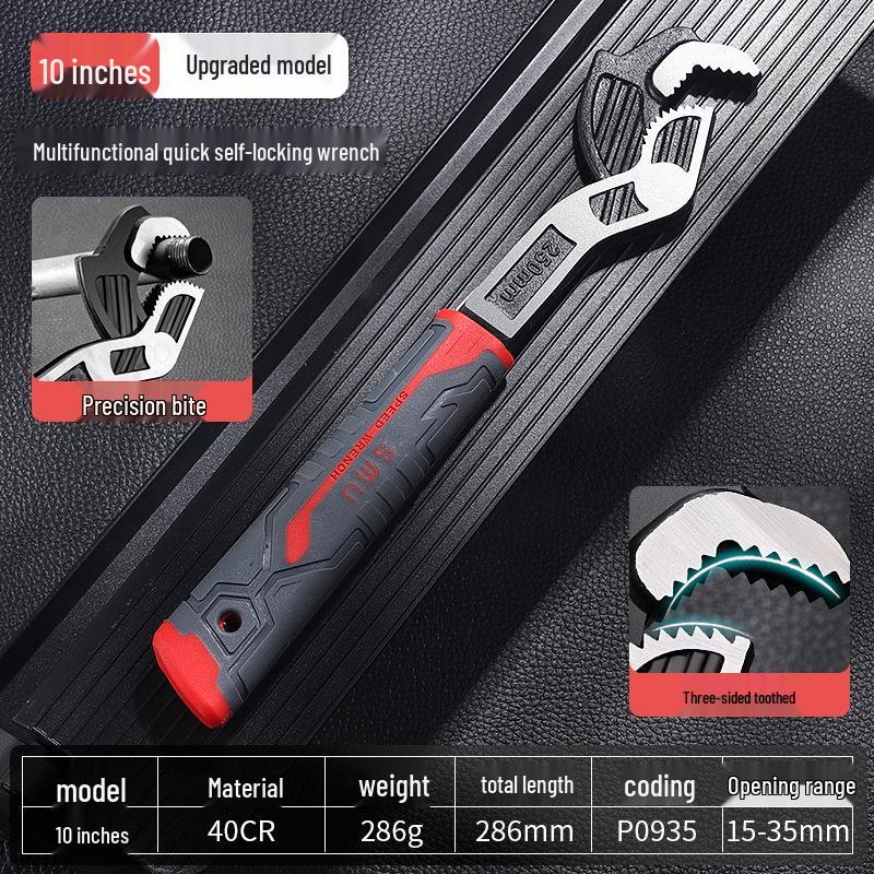 10-дюймовый регулируемый гаечный ключ из хромованадиевой стали с быстрым самозажимным механизмом - Многофункциональный, промышленного класса, высокой твердости.