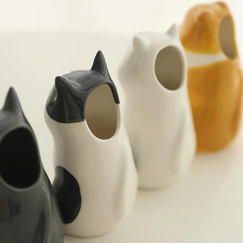 1PC Cute Cat-themed Vase Cat Pottery Multi-Functional Pen Holder Ceramic Cat Decor Cat Lover Gift Idea 6.7x6.3x12cm