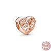 Шарм из розового золота 925 пробы с сердцем из бисера, подарок, подходит для милого модного браслета, ожерелье, ювелирные изделия для женщин