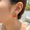 Vnox Gold Plated Cherry Earrings Pendant Necklaces for Women Cute Sweet Enamel Fruit Stud Earrings Accessories Trendy Jewelry