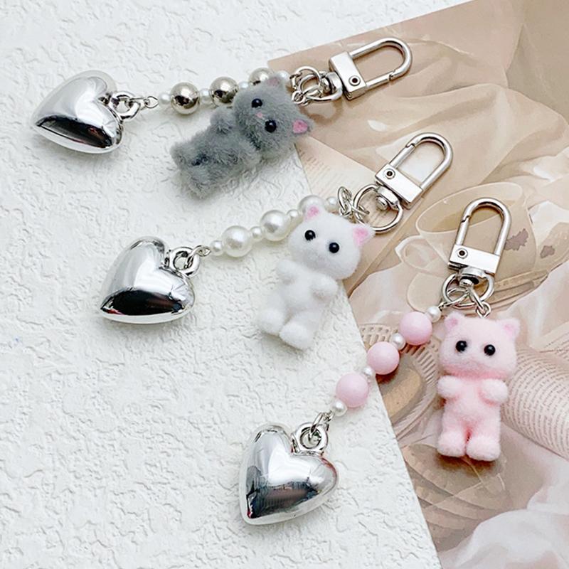 Cute Flocked Kitten Five-Pointed Star Cat Paw Love Keychain Mobile Phone Chain Anti-Lost Lanyard Pendant Earphone Camera Chain