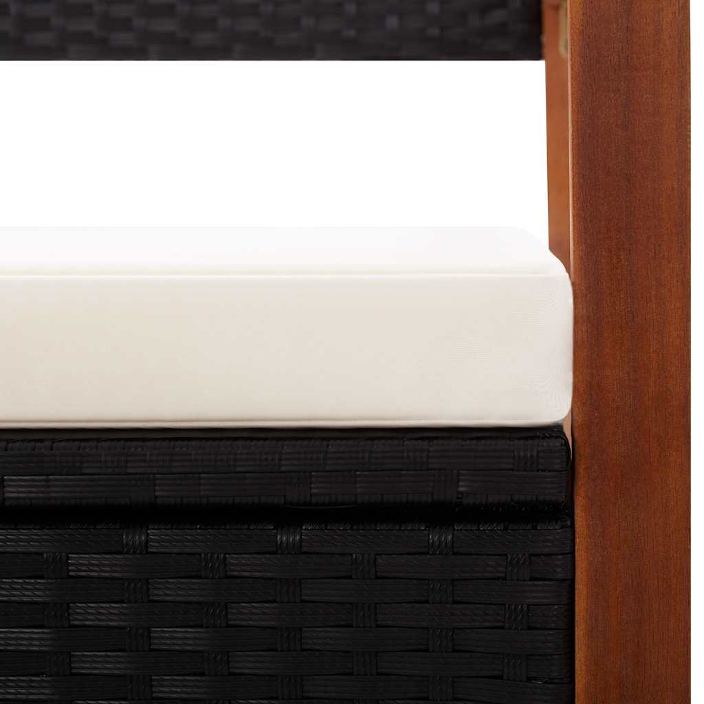 Storage Bench 115 cm Poly Rattan Solid Acacia Wood Black