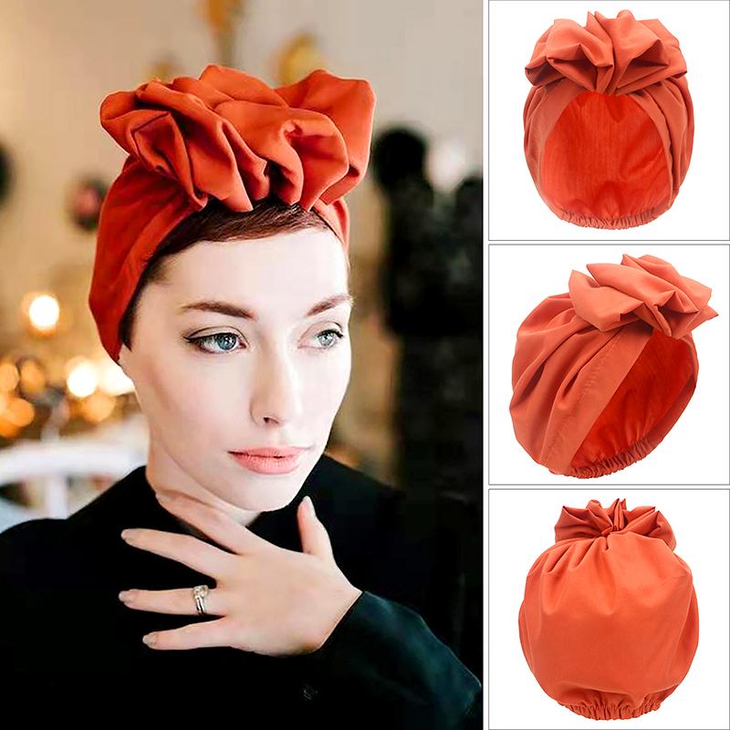 1PC Cotton Headband Head Wraps Solid Color Elegant Turban Hat Bandana Headwrap Retro Style Muslim Cap Beauty Headscarf