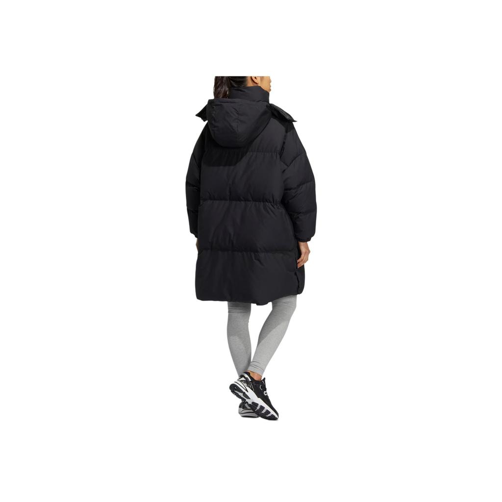 Adidas Originals Premium Down Brand Logo Embroidered Long Hooded Down Jacket Women Outerwear Black HS9528
