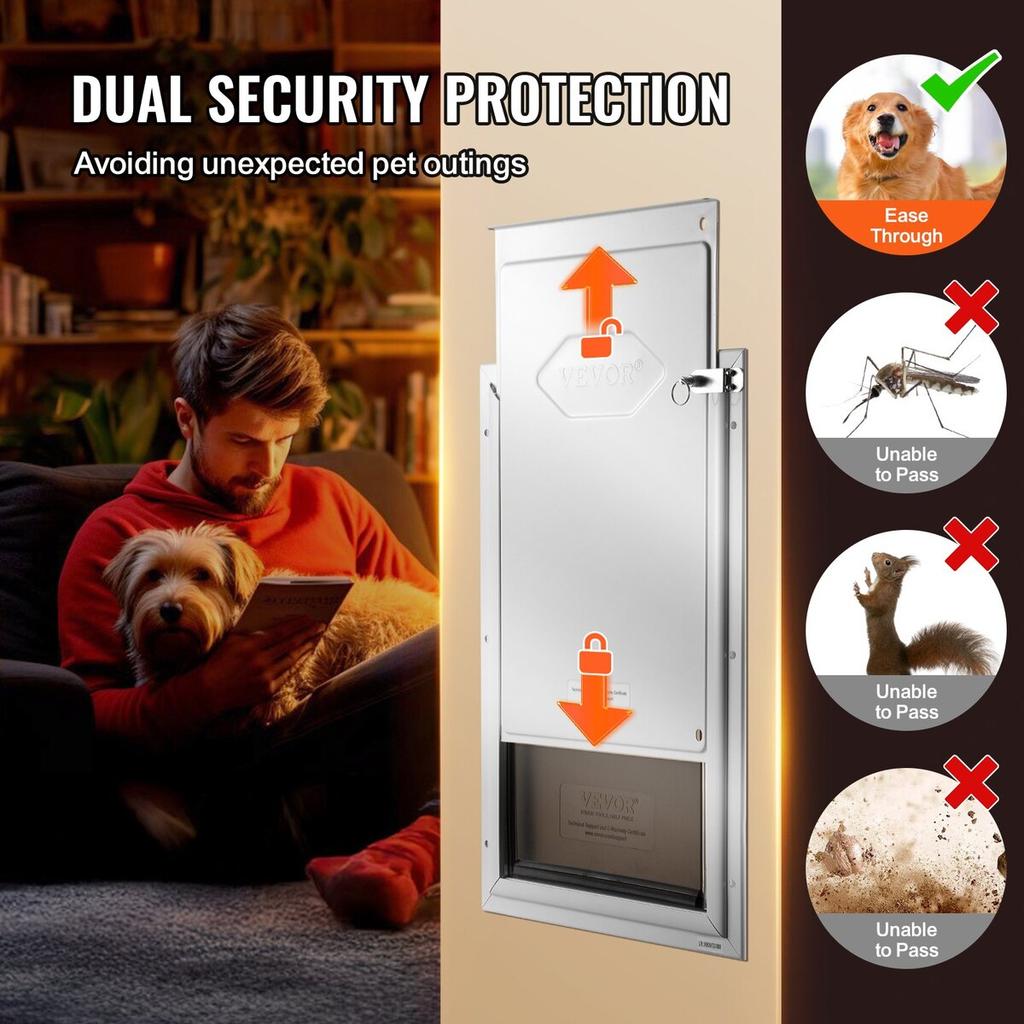Pet Door for Door with Lock and Magnetic Flap System Aluminum Frame Small
