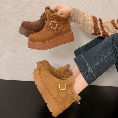 Женские зимние ботинки на толстой подошве, увеличивающие рост, новые, зимние, утепленные, с толстым слоем хлопка, женская обувь